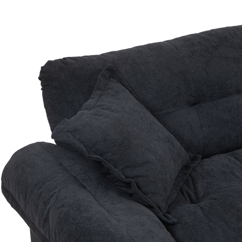 84' Chenille Sofa Small Sofa Loveseat Deep Seat Sofa Couch with 2 Throw Pillows & Memory Foam for Living Room Apartment Office Lounge-Black