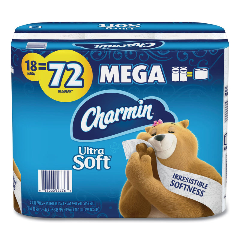 Charmin Ultra Soft Bathroom Tissue, Mega Roll, Septic Safe, 2-Ply, White, 244 Sheets/Roll, 18 Rolls/Carton