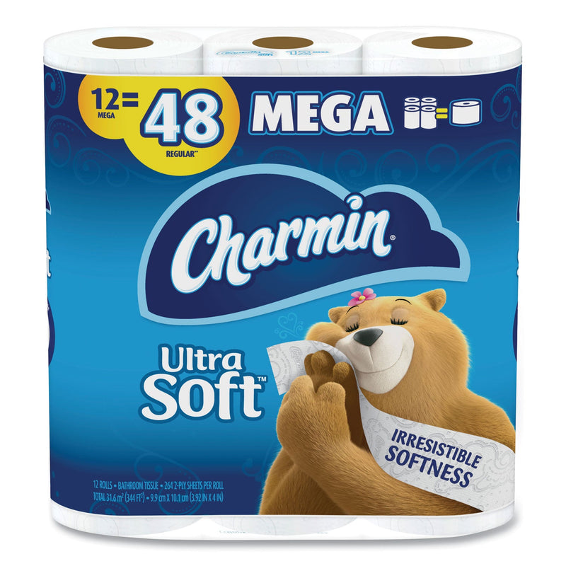 Charmin Ultra Soft Bathroom Tissue, Mega Roll, Septic Safe, 2-Ply, White, 244 Sheets/Roll, 12 Rolls/Pack, 4 Packs/Carton