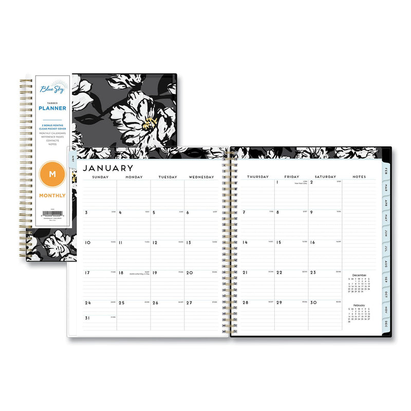 Blue Sky Baccara Dark Monthly Planner, Baccara Dark Floral Artwork, 10 x 8, Gray/Black/Gold Cover, 2023