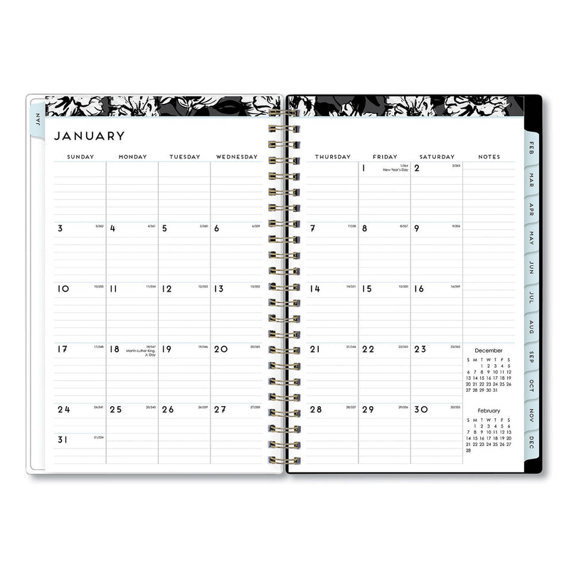 Blue Sky Baccara Dark Create-Your-Own Cover Weekly/Monthly Planner, Floral, 8 x 5, Gray/Black/Gold Cover, 12-Month (Jan-Dec): 2023