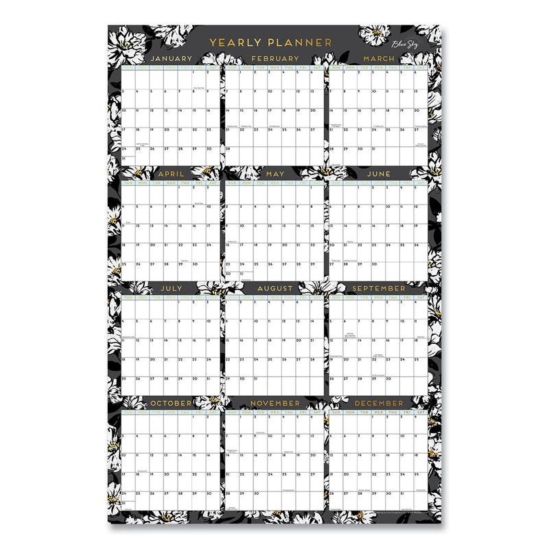 Blue Sky Baccara Dark Laminated Erasable Wall Calendar, Floral Artwork, 36 x 24, White/Black/Gold Sheets, 12-Month (Jan-Dec): 2023