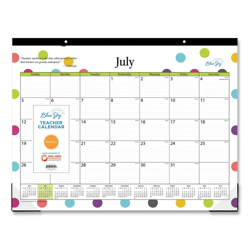 Blue Sky Teacher Dots Academic Desk Pad, 22 x 17, Black Binding, Clear Corners, 12-Month (July to June): 2022 to 2023