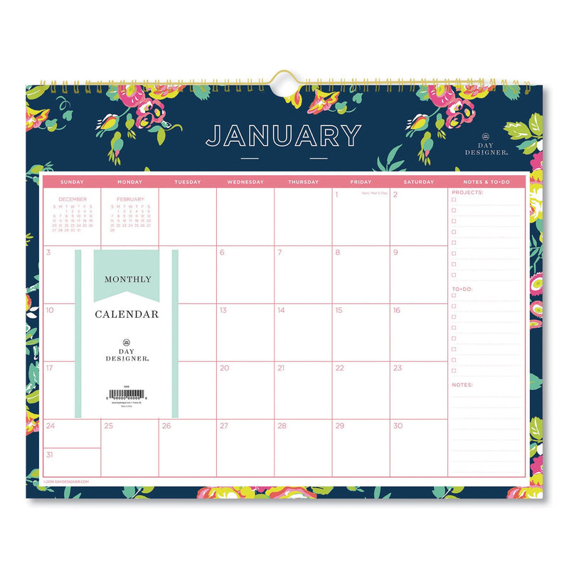 Blue Sky Day Designer Peyton Wall Calendar, Peyton Floral Artwork, 15 x 12, White/Navy Sheets, 12-Month (Jan to Dec): 2023