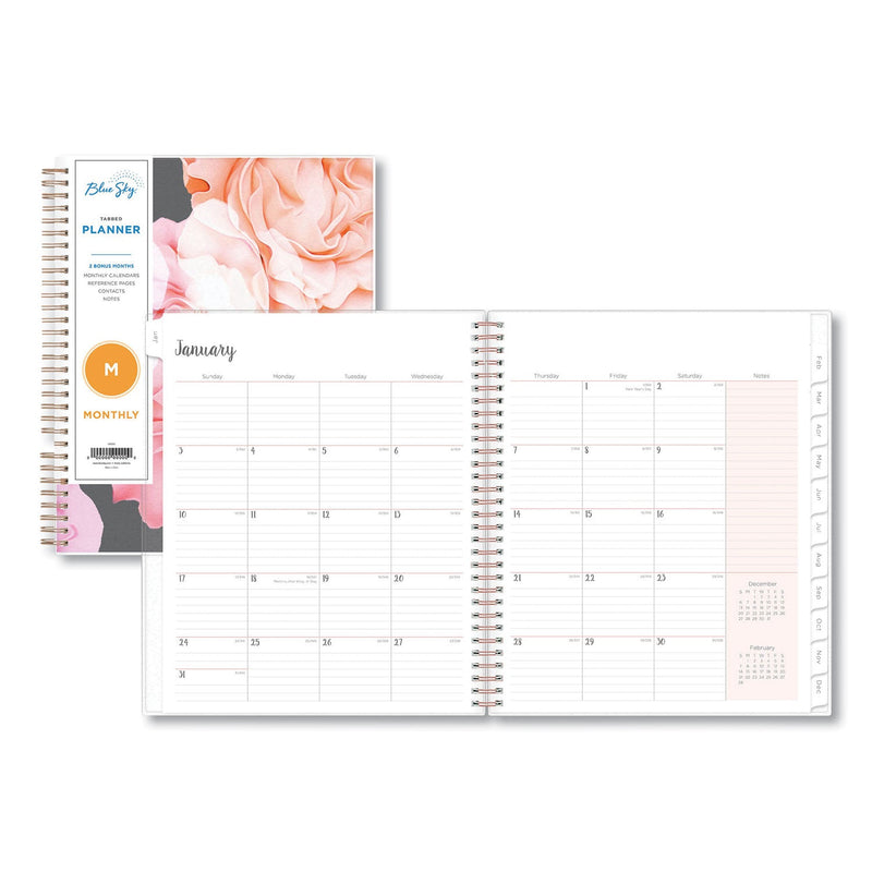 Blue Sky Joselyn Monthly Wirebound Planner, Joselyn Floral Artwork, 10 x 8, Pink/Peach/Black Cover, 12-Month (Jan to Dec): 2023