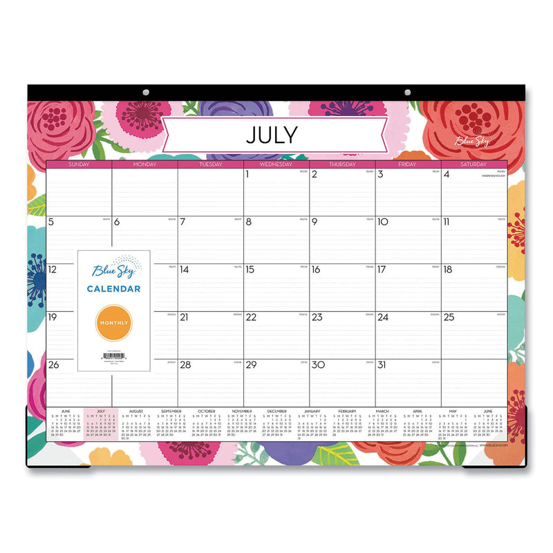 Blue Sky Mahalo Academic Desk Pad, Floral Artwork, 22 x 17, Black Binding, Clear Corners, 12-Month (July-June): 2022-2023