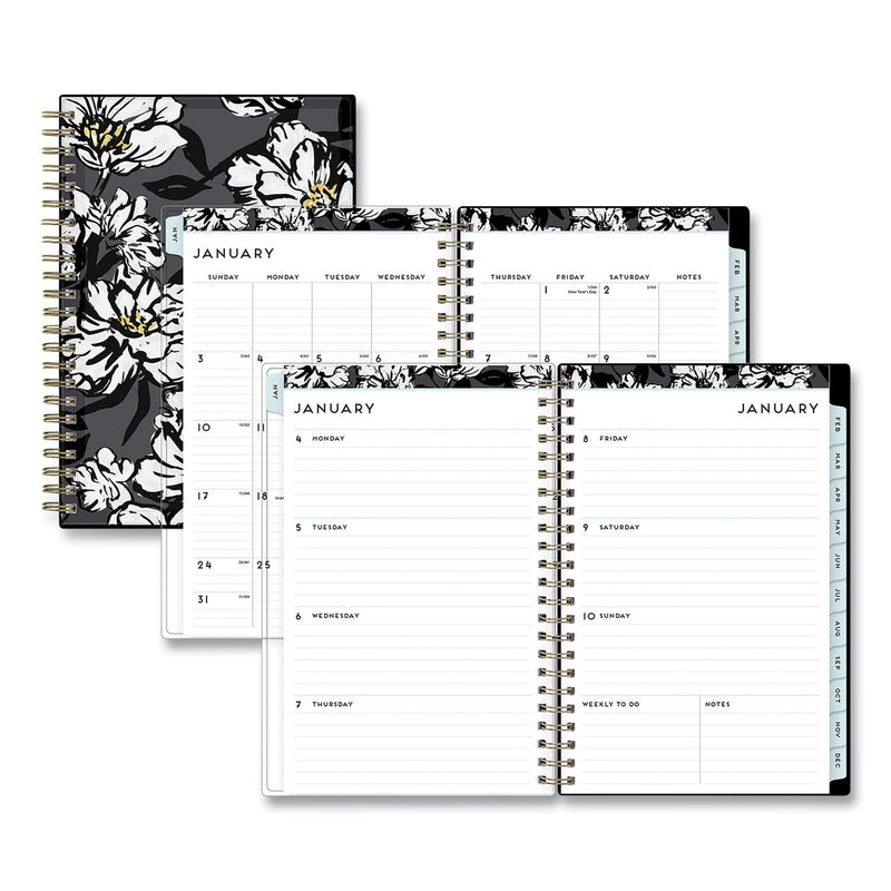Blue Sky Baccara Dark Create-Your-Own Cover Weekly/Monthly Planner, Floral, 8 x 5, Gray/Black/Gold Cover, 12-Month (Jan-Dec): 2023