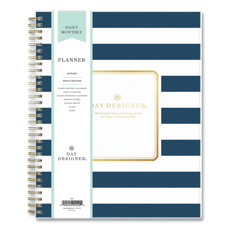 Blue Sky Day Designer Navy Stripe Daily/Monthly Planner, Navy Stripe Artwork, 10 x 8, Navy/White Cover, 12-Month (Jan to Dec): 2023