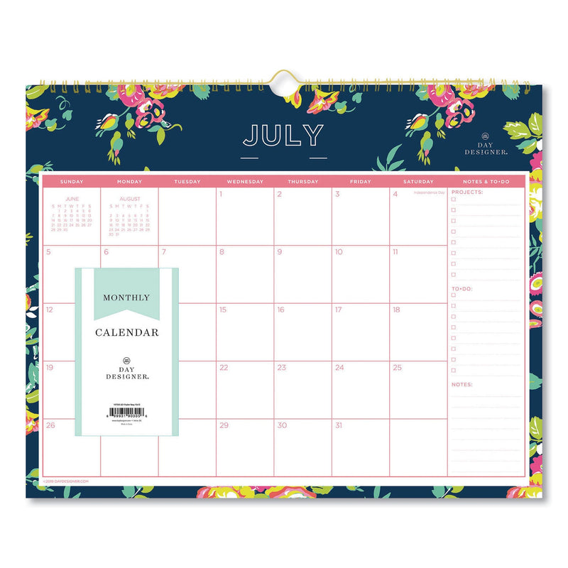 Blue Sky Day Designer Peyton Academic Wall Calendar, Floral Artwork, 15 x 12, White/Navy Sheets, 12-Month (July-June): 2022-2023