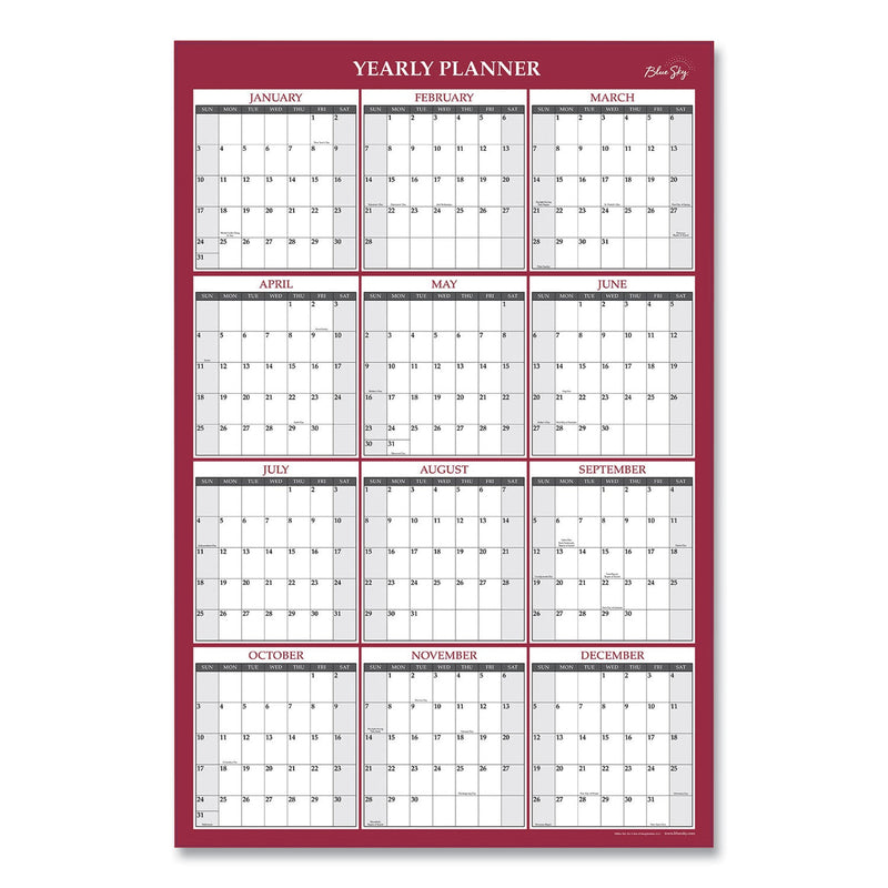 Blue Sky Classic Red Laminated Erasable Wall Calendar, Classic Red Artwork, 36 x 24, White/Red/Gray Sheets, 12-Month (Jan-Dec): 2023