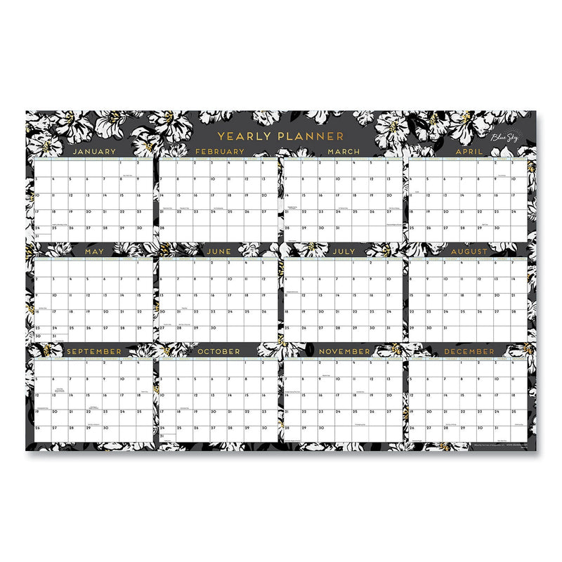 Blue Sky Baccara Dark Laminated Erasable Wall Calendar, Floral Artwork, 36 x 24, White/Black/Gold Sheets, 12-Month (Jan-Dec): 2023
