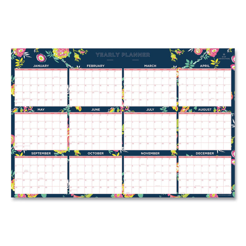 Blue Sky Day Designer Peyton Laminated Erasable Wall Calendar, Floral Artwork, 36 x 24, White/Navy Sheets, 12-Month (Jan-Dec): 2023