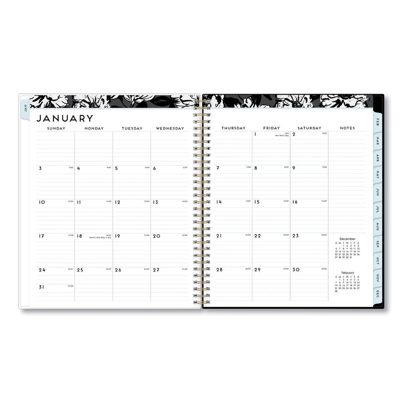Blue Sky Baccara Dark Monthly Planner, Baccara Dark Floral Artwork, 10 x 8, Gray/Black/Gold Cover, 2023