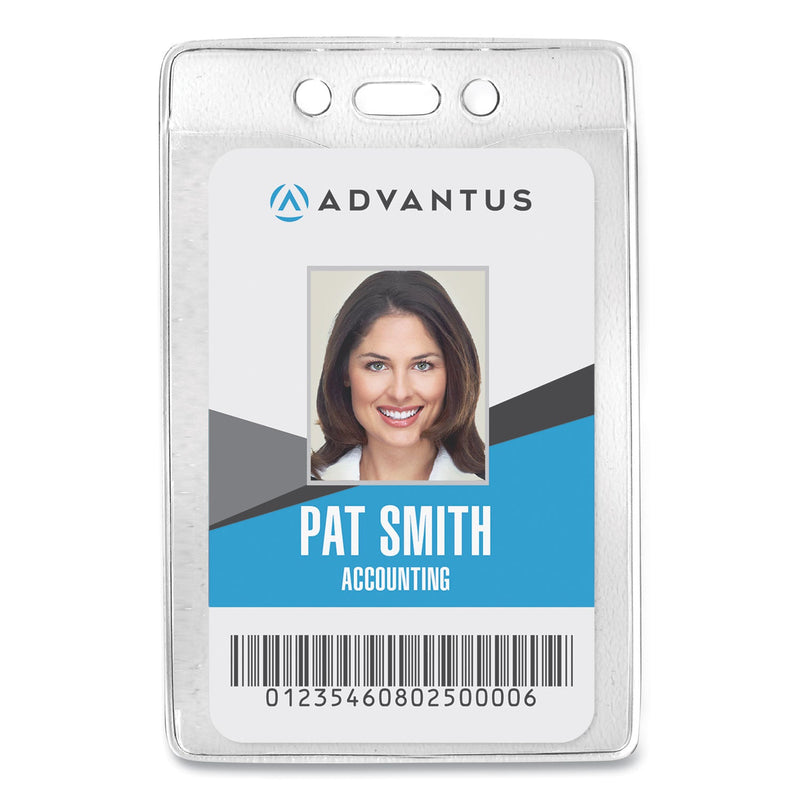 Advantus Security ID Badge Holders, Prepunched for Chain/Clip, Vertical, Clear 2.63" x 4.38" Holder, 2.38" x 4.25" Insert, 50/Box