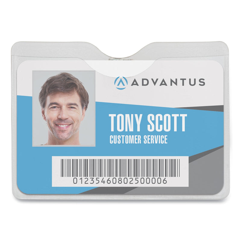 Advantus Security ID Badge Holders with Clip, Horizontal, Clear 3.5" x 3" Holder, 3.5" x 3" Insert, 50/Box