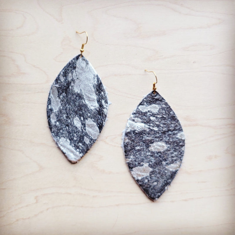 **Leather Oval Earring-Silver Metallic Hair on Hide 225h