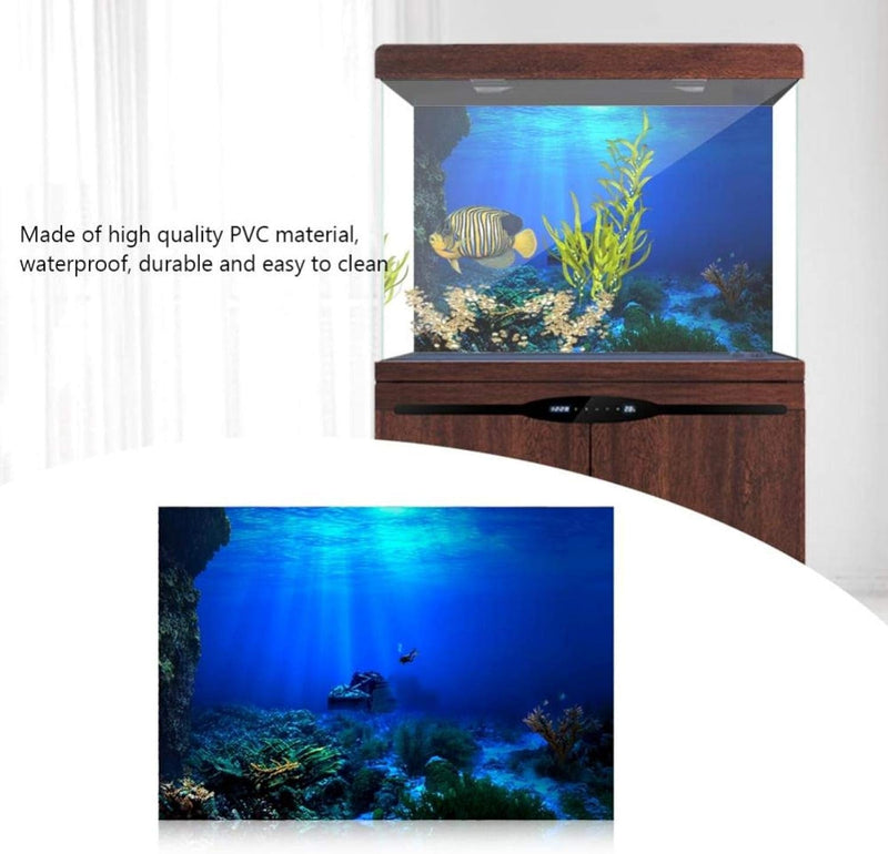 Aquarium Poster, Effect Underwater Background Sticker Thicken PVC Adhesive Static Cling Backdrop Fish Decorative Paper(61×30Cm)