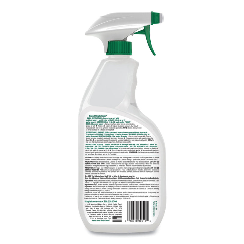 Simple Green Crystal Industrial Cleaner/Degreaser, 24 oz Spray Bottle, 12/Carton