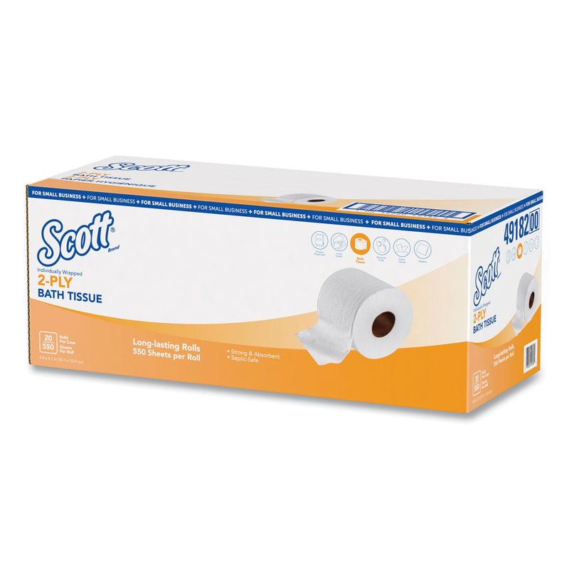 Scott Essential Standard Roll Bathroom Tissue for Small Businesses, Septic Safe, 2-Ply, White, 550 Sheets/Roll, 20 Rolls/Carton