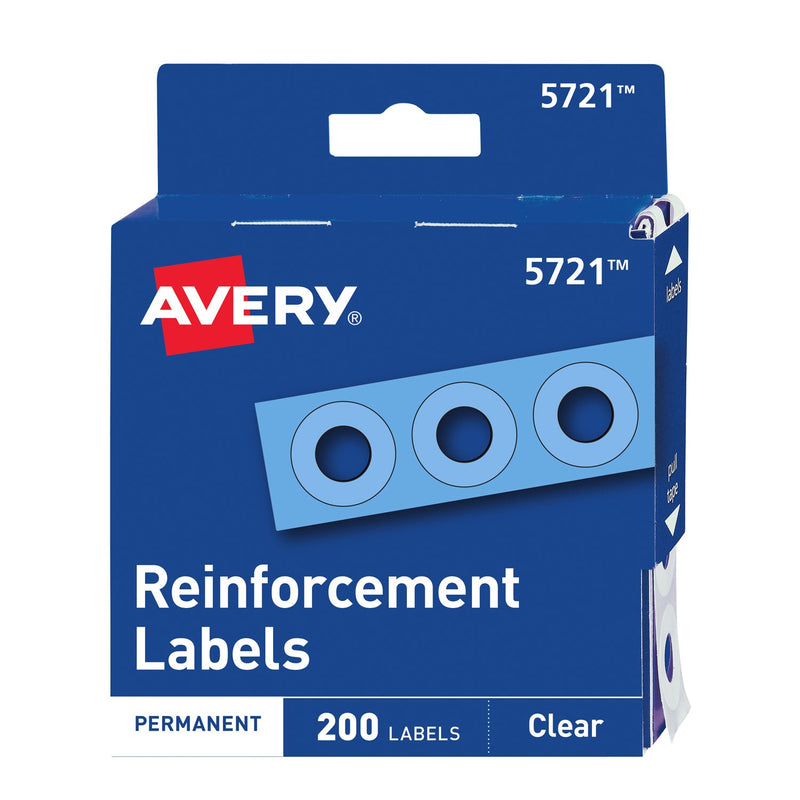 Avery Dispenser Pack Hole Reinforcements, 0.25" Dia, Clear, 200/Pack, (5721)