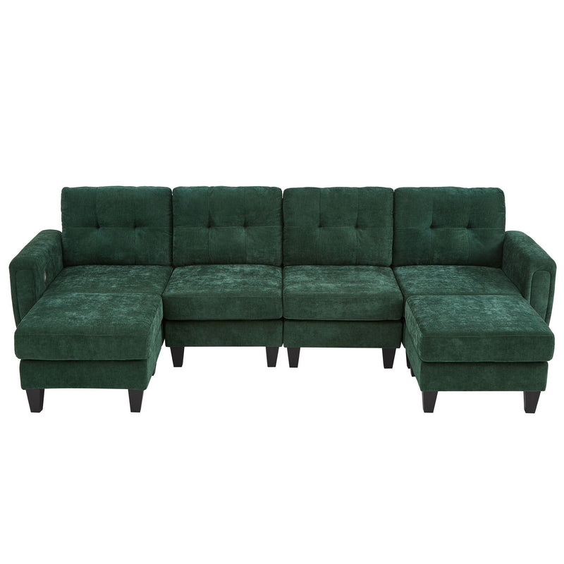 Modular Sectional Sofa With Movable Ottomans, USB Ports & Side Tables