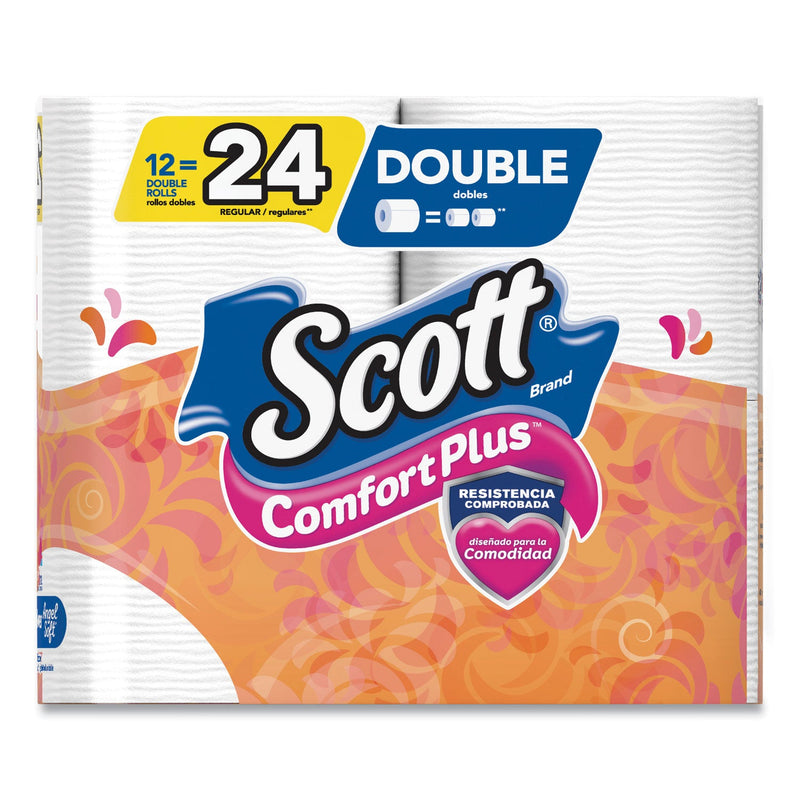 Scott ComfortPlus Toilet Paper, Double Roll, Bath Tissue, Septic Safe, 1-Ply, White, 231 Sheets/Roll, 12 Rolls/Pack, 4 Packs/Carton