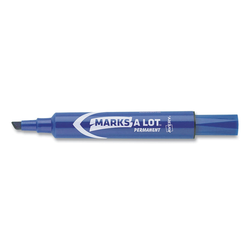 Avery MARKS A LOT Regular Desk-Style Permanent Marker, Broad Chisel Tip, Blue, Dozen (7886)