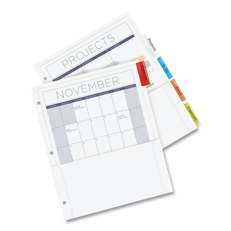 Avery Insertable Dividers w/Single Pockets, 5-Tab, 11.25 x 9.13, White, 1 Set