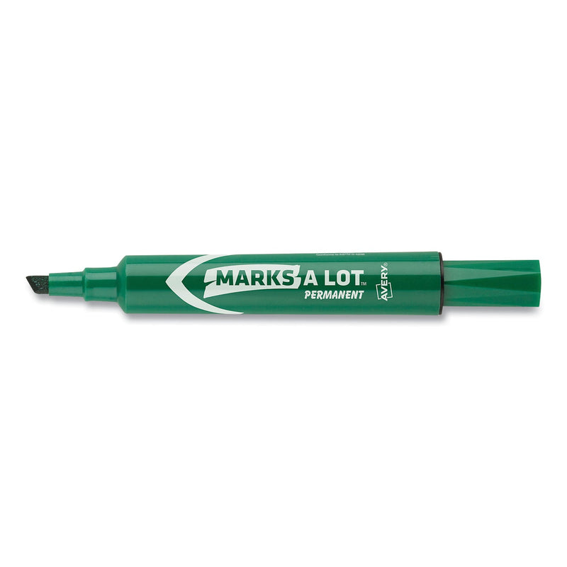 Avery MARKS A LOT Regular Desk-Style Permanent Marker, Broad Chisel Tip, Green, Dozen (7885)
