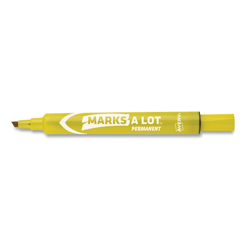 Avery MARKS A LOT Large Desk-Style Permanent Marker, Broad Chisel Tip, Yellow, Dozen (8882)