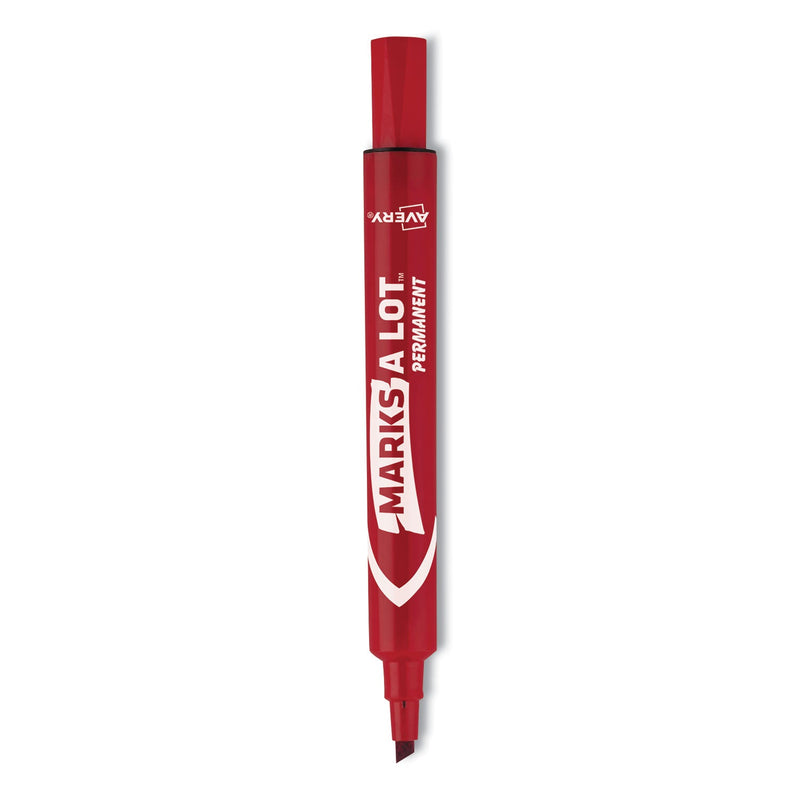 Avery MARKS A LOT Regular Desk-Style Permanent Marker, Broad Chisel Tip, Red, Dozen (7887)