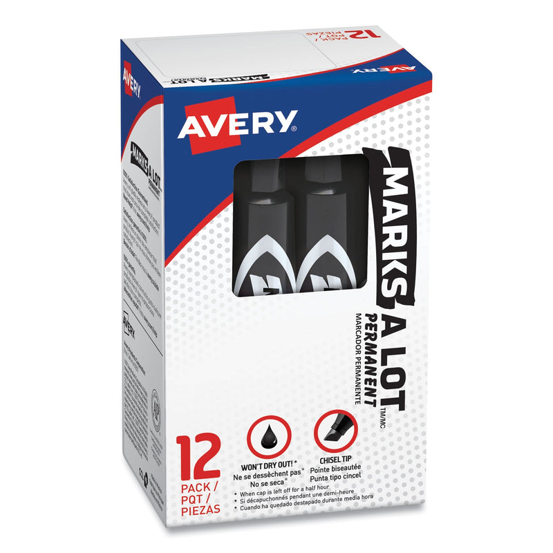 Avery MARKS A LOT Regular Desk-Style Permanent Marker, Broad Chisel Tip, Black, Dozen (7888)