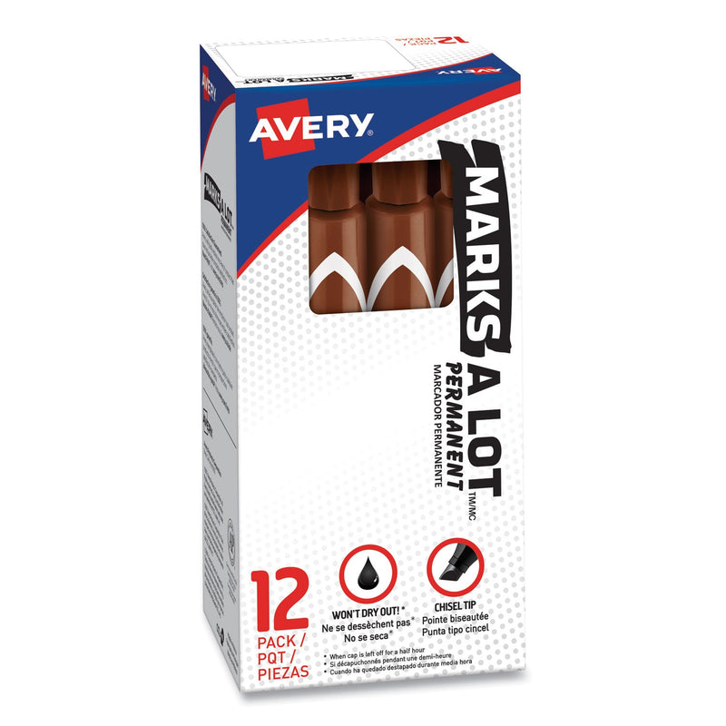 Avery MARKS A LOT Large Desk-Style Permanent Marker, Broad Chisel Tip, Brown, Dozen (8881)