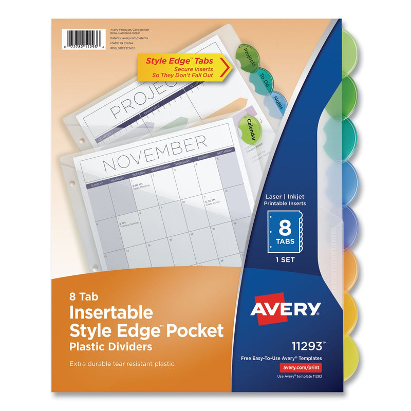 Avery Insertable Style Edge Tab Plastic 1-Pocket Dividers, 8-Tab, 11.25 x 9.25, Translucent, 1 Set