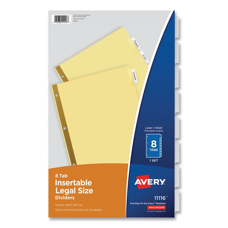Avery Insertable Standard Tab Dividers, 8-Tab, 14 x 8.5,, Buff, 1 Set
