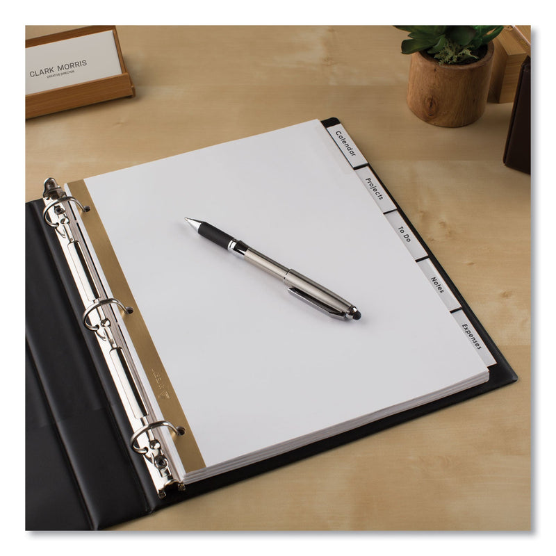 Avery Insertable Big Tab Dividers, 5-Tab, Double-Sided Gold Edge Reinforcing, 11 x 8.5, White, Clear Tabs, 1 Set