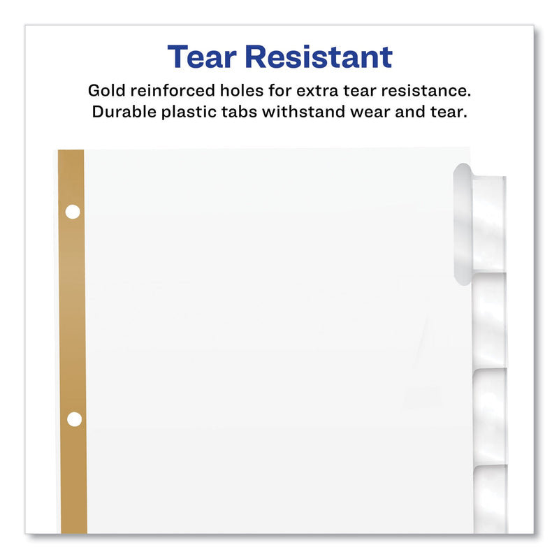 Avery Insertable Big Tab Dividers, 5-Tab, Double-Sided Gold Edge Reinforcing, 11 x 8.5, White, Clear Tabs, 1 Set