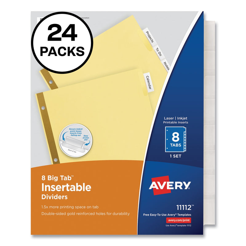 Avery Insertable Big Tab Dividers, 8-Tab, Double-Sided Gold Edge Reinforcing, 11 x 8.5, Buff, Clear Tabs, 24 Sets