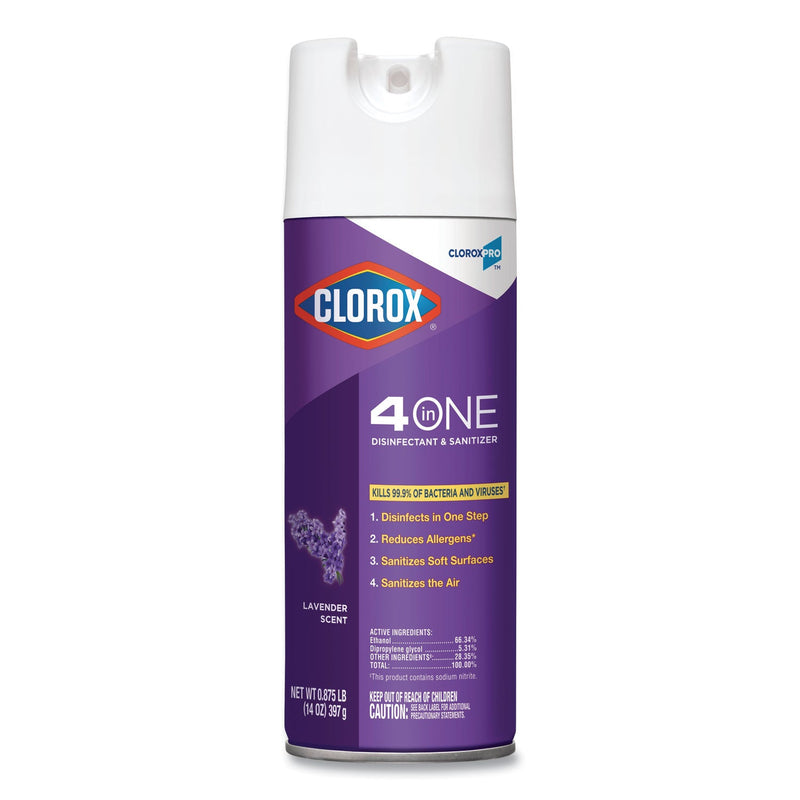 Clorox 4 in One Disinfectant and Sanitizer, Lavender, 14 oz Aerosol Spray