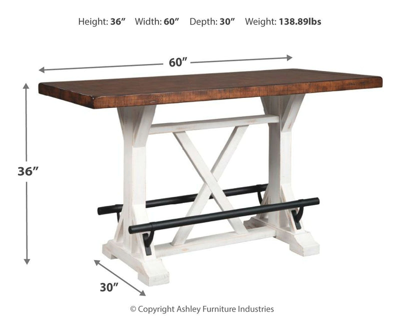 Valebeck - Rectangular Dining Room Counter Table - White / Brown
