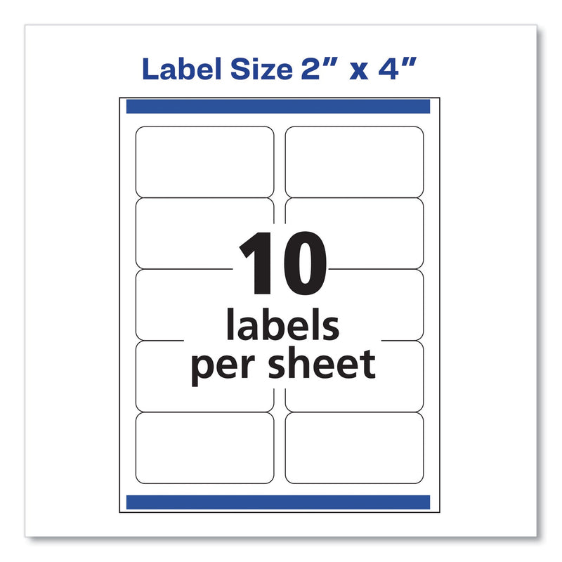 Avery Shipping Labels w/ TrueBlock Technology, Inkjet Printers, 2 x 4, White, 10/Sheet, 10 Sheets/Pack