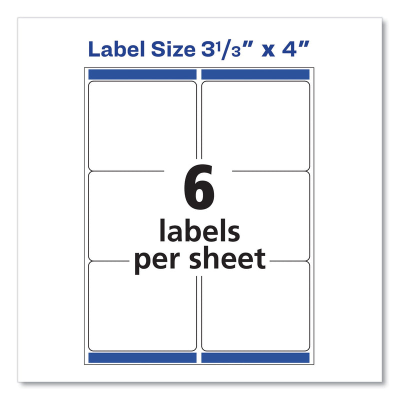 Avery Shipping Labels w/ TrueBlock Technology, Laser Printers, 3.33 x 4, White, 6/Sheet, 100 Sheets/Box