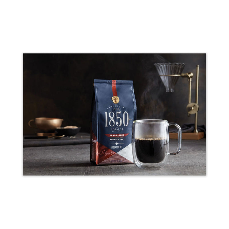 1850 Coffee, Trailblazer, Dark Roast, Ground, 12 oz Bag, 6/Carton