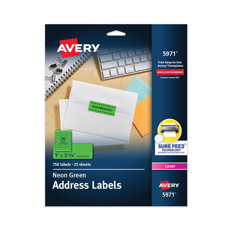 Avery High-Visibility Permanent Laser ID Labels, 1 x 2.63, Neon Green, 750/Pack