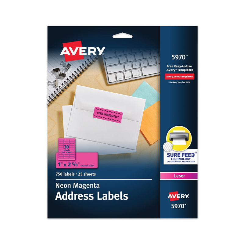 Avery High-Visibility Permanent Laser ID Labels, 1 x 2.63, Neon Magenta, 750/Pack