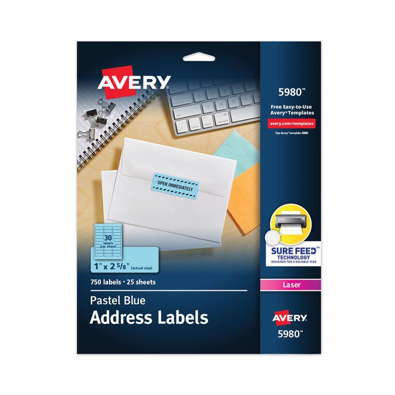 Avery High-Visibility Permanent Laser ID Labels, 1 x 2.63, Pastel Blue, 750/Pack