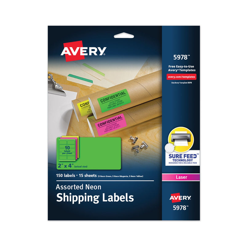 Avery High-Visibility Permanent Laser ID Labels, 2 x 4, Asst. Neon, 150/Pack