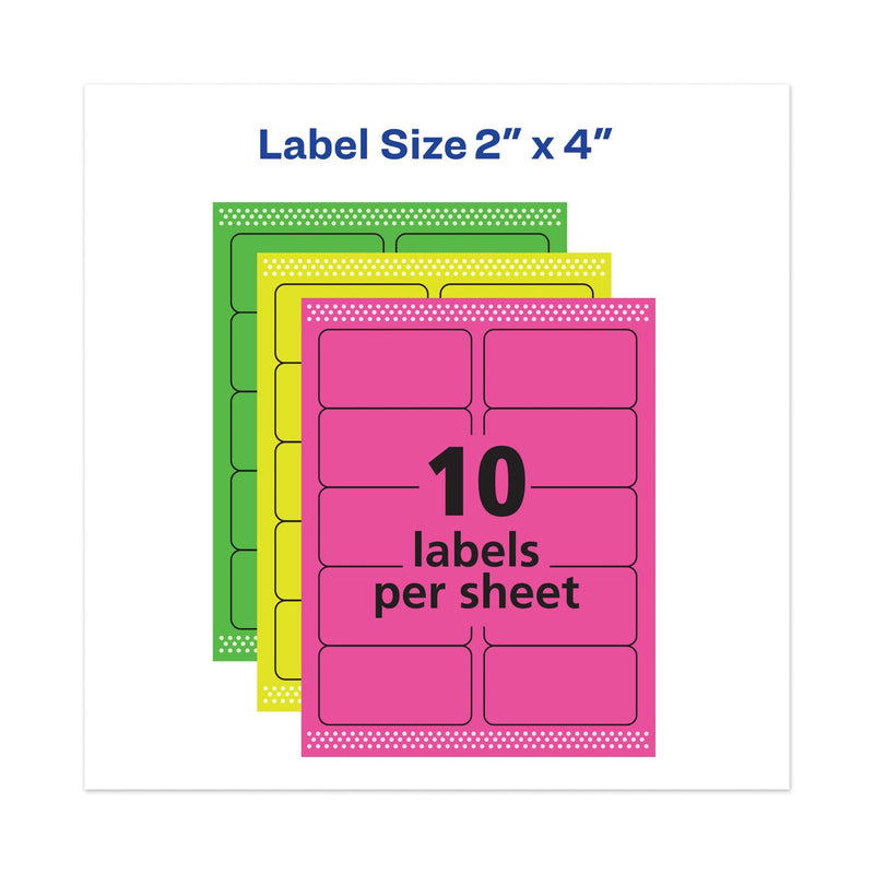 Avery High-Vis Removable Laser/Inkjet ID Labels, 2 x 4, Asst. Neon, 120/Pack