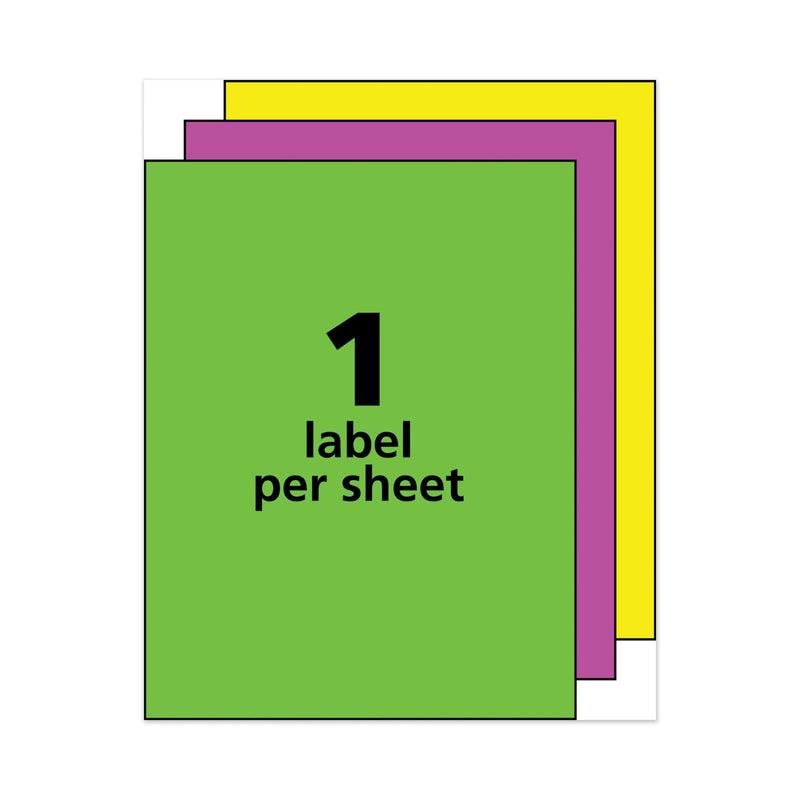 Avery High-Visibility Permanent Laser ID Labels, 8.5 x 11, Asst. Neon, 15/Pack