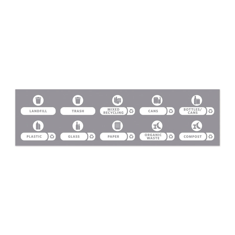 Rubbermaid Recycle Label Kit for Slim Jim Recycling Station Billboard, 10 Assorted Messages, 5.59 x 9.55, White/Clear